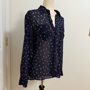 Guess Vintage Navy Blue Patterned Women's Top